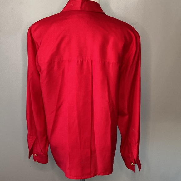 Dana Buchman 100% Silk Red Camp Safari Button Down Shirt Blouse Sz 8 - Picture 5 of 8